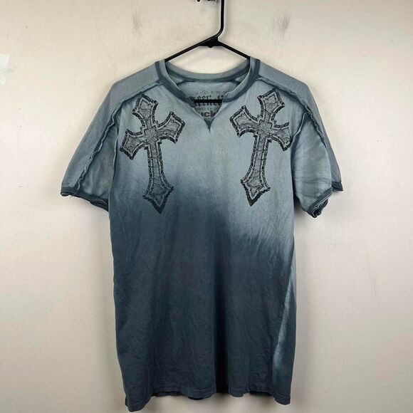 Affliction Angel Wings Cross Dip Dye Tee Jesse Pinkman Goth 2000s Y2k Size M - Picture 2 of 7